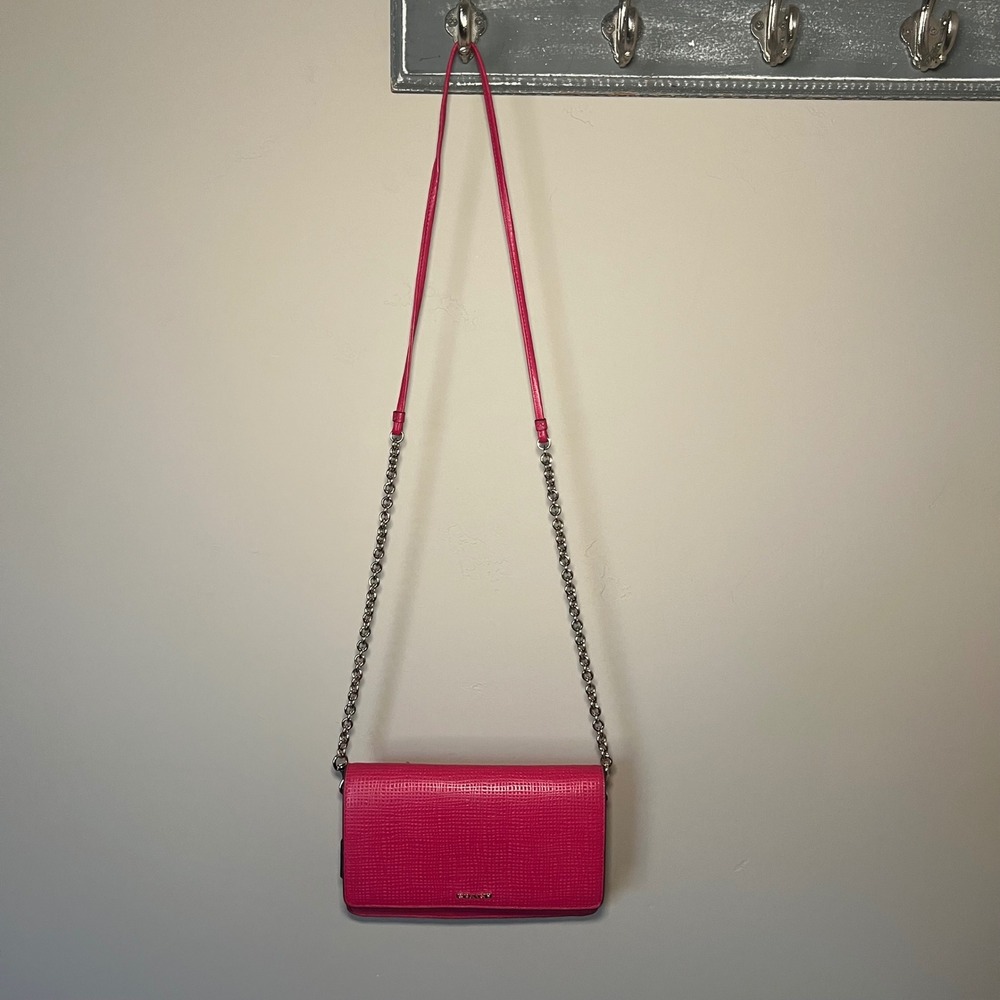 Coach Madison Pink Ruby Perforated Leather Crossbody Bag Gold‎ Chain Strap - Picture 2 of 14